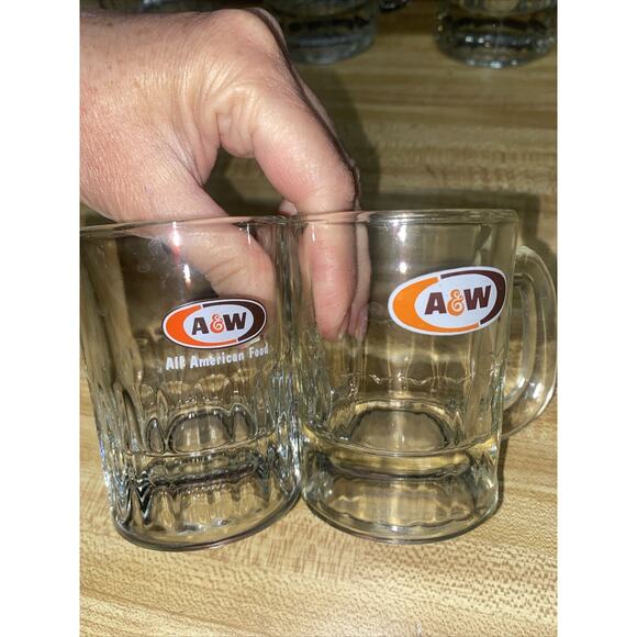 Vintage Set 6 A&W Root Beer Heavy Dimpled Glass Mug 6" & 4.5” & 3” AW 1970s - Picture 2 of 11